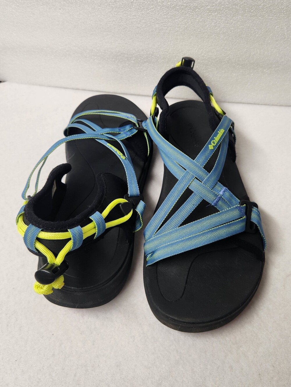 Columbia Sandals Womens 9 Blue Neon Yellow Strappy Hiking Trail Gorpcore Travel